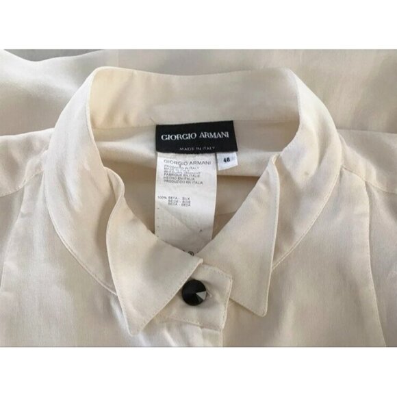 GIORGIO ARMANI 100% Silk French Cuff Tuxedo Blouse Ivory Size 46 Fits US 10-12 - Picture 6 of 9